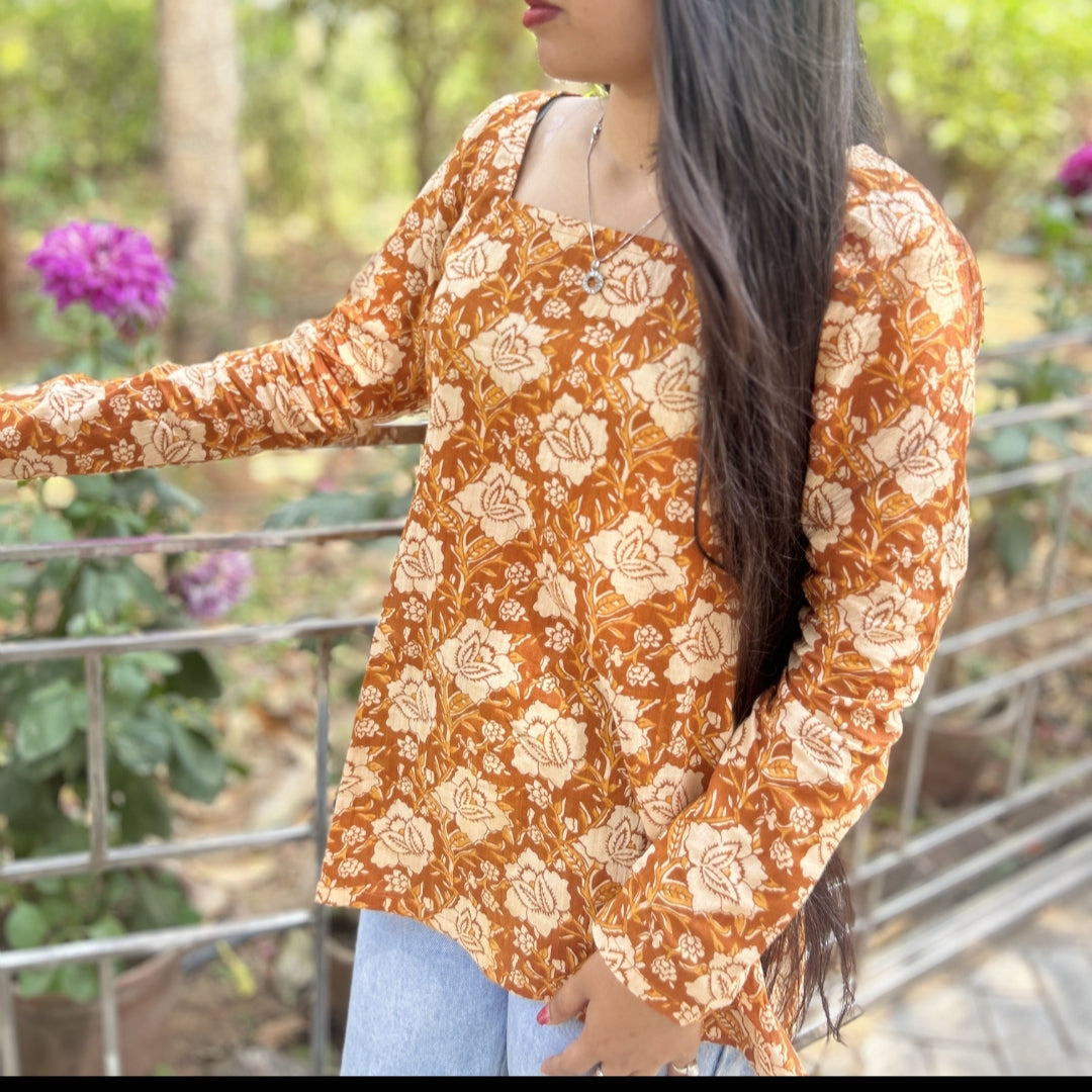 Mustard Meadow Floral Short Kurti 🌻
