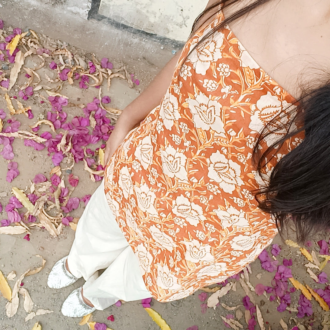 Sun-kissed Floral Cotton Kurti ✨