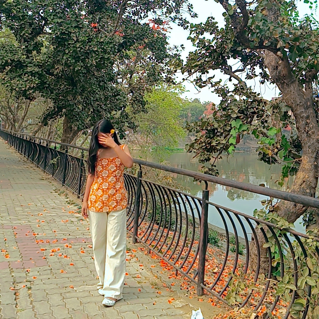 Sun-kissed Floral Cotton Kurti ✨