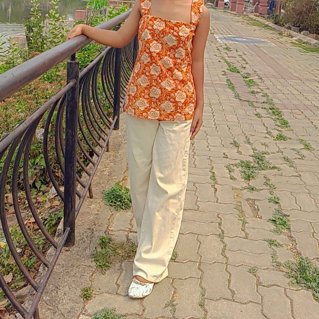 Sun-kissed Floral Cotton Kurti ✨