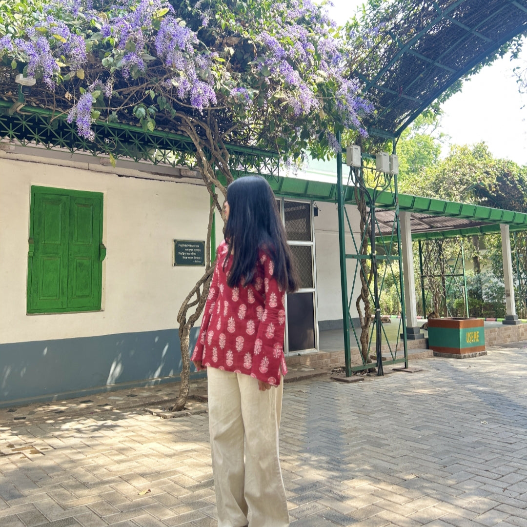 Vintage Red Floral A-Line Kurti ✨