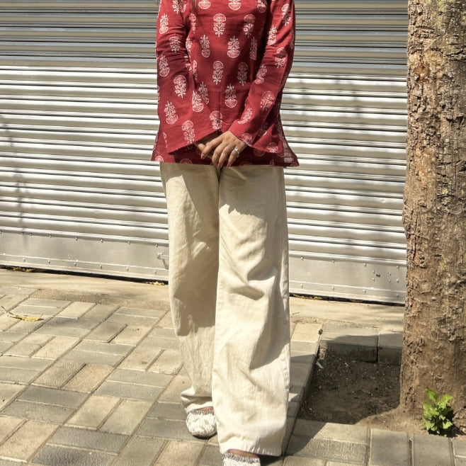 Vintage Red Floral A-Line Kurti ✨