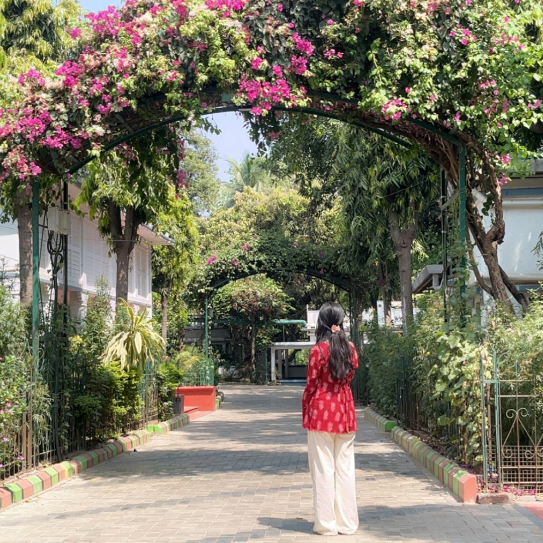 Vintage Red Floral A-Line Kurti ✨
